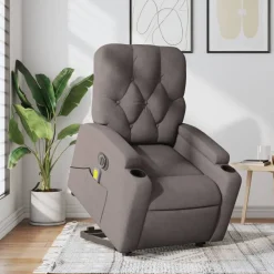 vidaXL Sillón de masaje eléctrico reclinable elevable tela Taupé New