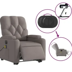 vidaXL Sillón de masaje eléctrico reclinable elevable tela Taupé New