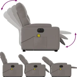 vidaXL Sillón de masaje eléctrico reclinable elevable tela Taupé New