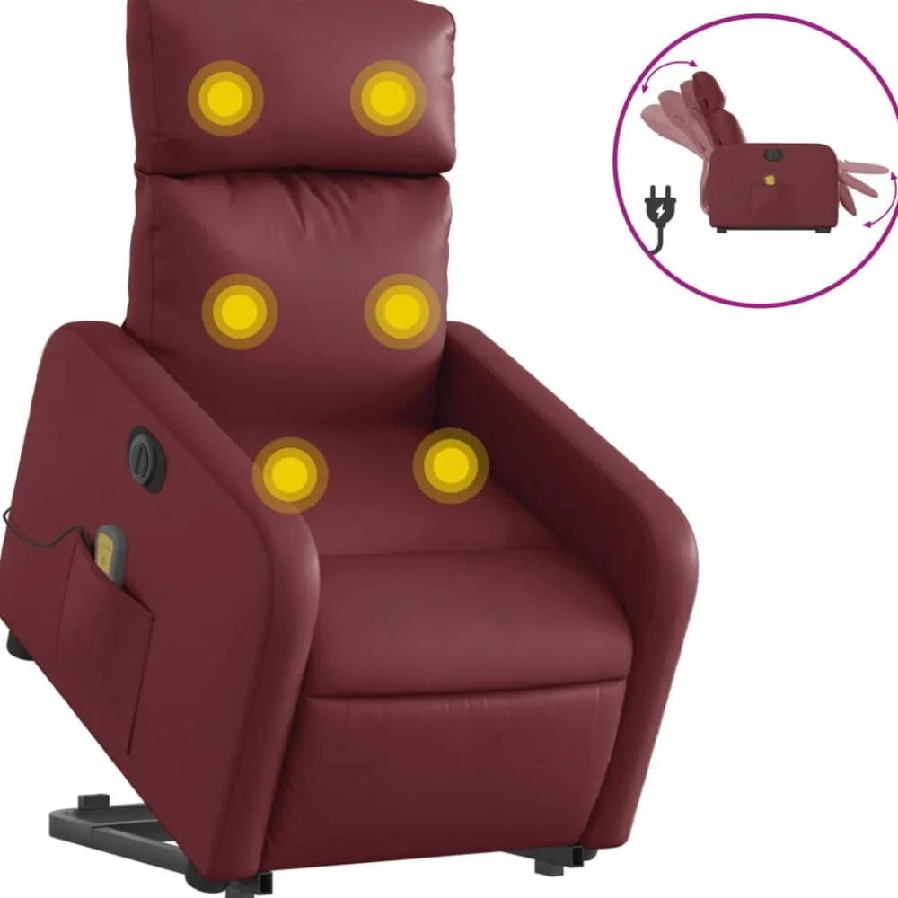 vidaXL Sillas-Sillón de masaje elevable eléctrico cuero artificial rojo tinto