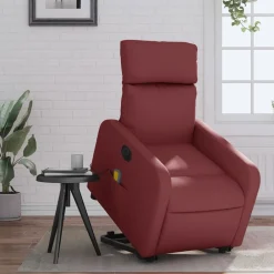 vidaXL Sillas-Sillón de masaje elevable eléctrico cuero artificial rojo tinto