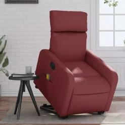 vidaXL Sillas-Sillón de masaje elevable eléctrico cuero artificial rojo tinto