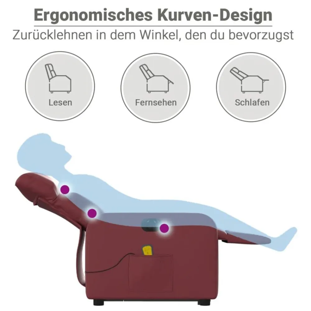 vidaXL Sillas-Sillón de masaje elevable eléctrico cuero artificial rojo tinto