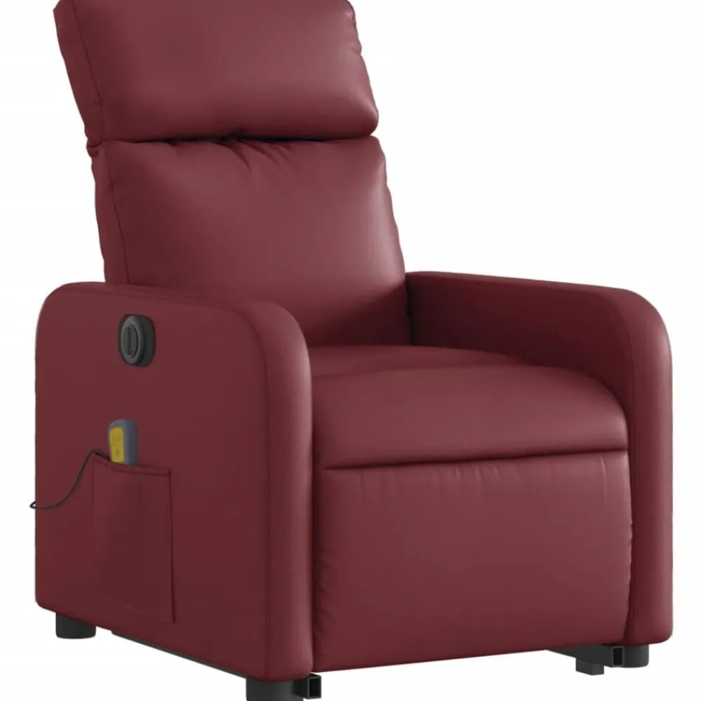 vidaXL Sillas-Sillón de masaje elevable eléctrico cuero artificial rojo tinto
