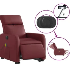 vidaXL Sillas-Sillón de masaje elevable eléctrico cuero artificial rojo tinto