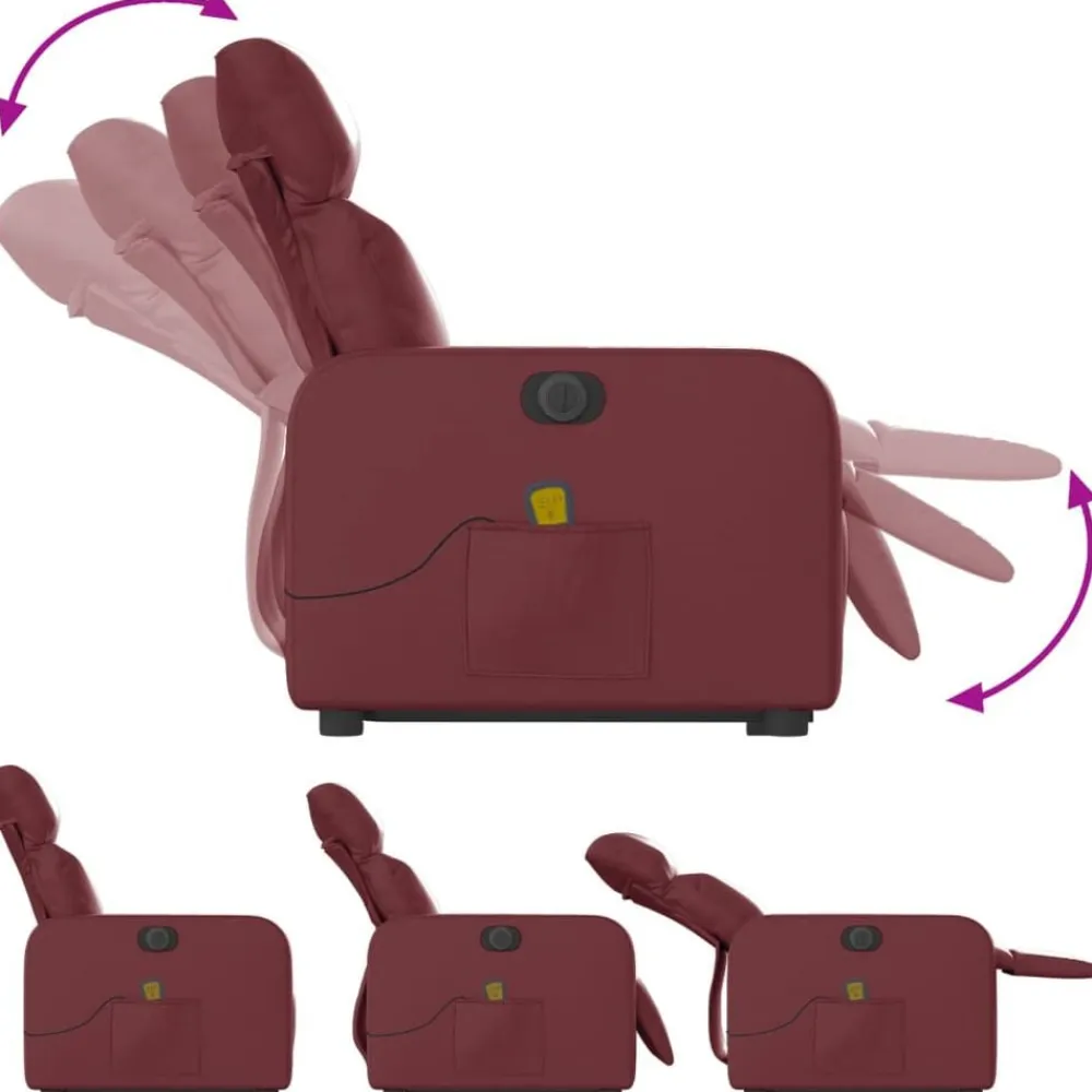vidaXL Sillas-Sillón de masaje elevable eléctrico cuero artificial rojo tinto