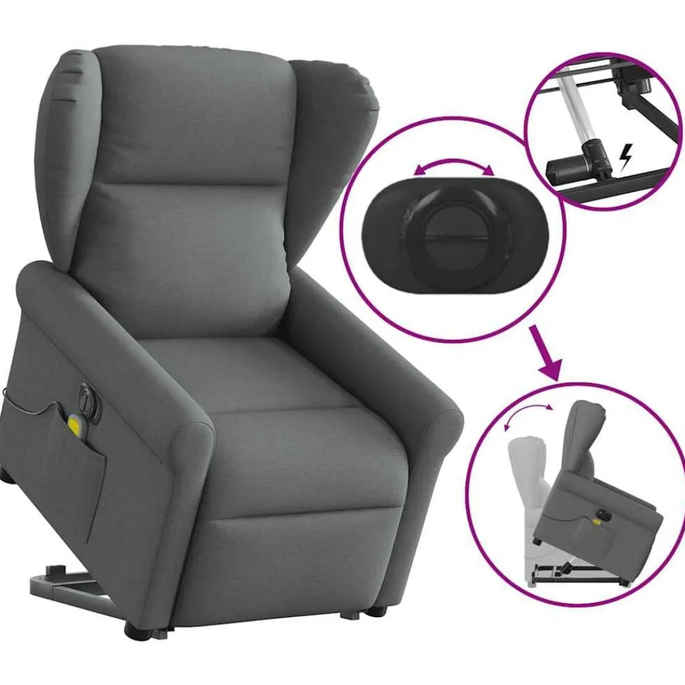vidaXL Sillón de masaje eléctrico reclinable elevable tela Gris oscuro Sale