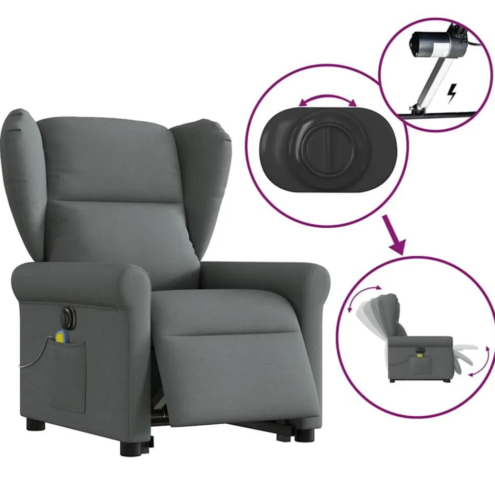 vidaXL Sillón de masaje eléctrico reclinable elevable tela Gris oscuro Sale