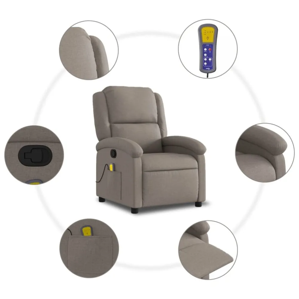 vidaXL Sillas-Sillón de masaje reclinable de tela gris