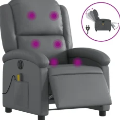 vidaXL Sillón de masaje reclinable eléctrico cuero sintético Gris New