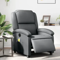 vidaXL Sillón de masaje reclinable eléctrico cuero sintético Gris New