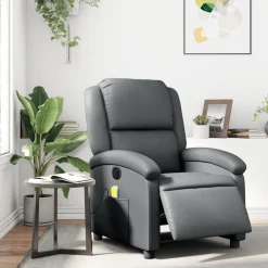 vidaXL Sillón de masaje reclinable eléctrico cuero sintético Gris New
