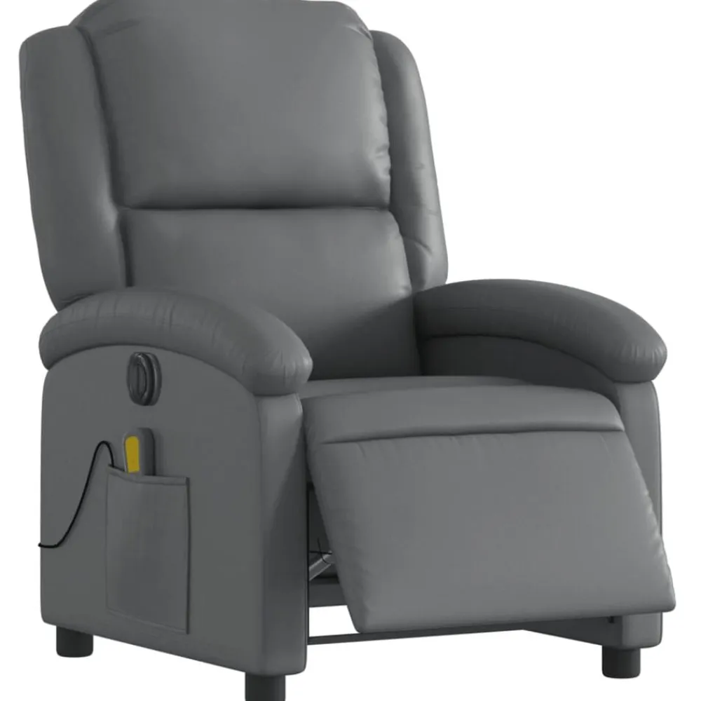vidaXL Sillón de masaje reclinable eléctrico cuero sintético Gris New