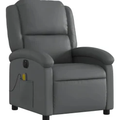 vidaXL Sillón de masaje reclinable eléctrico cuero sintético Gris New