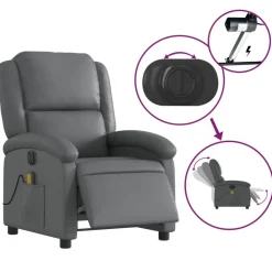 vidaXL Sillón de masaje reclinable eléctrico cuero sintético Gris New