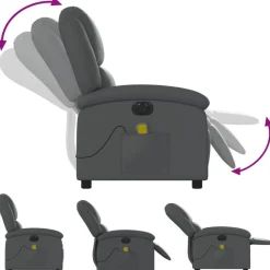 vidaXL Sillón de masaje reclinable eléctrico cuero sintético Gris New