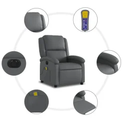 vidaXL Sillón de masaje reclinable eléctrico cuero sintético Gris New