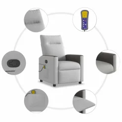 vidaXL Sillón de masaje reclinable de tela Gris nube New