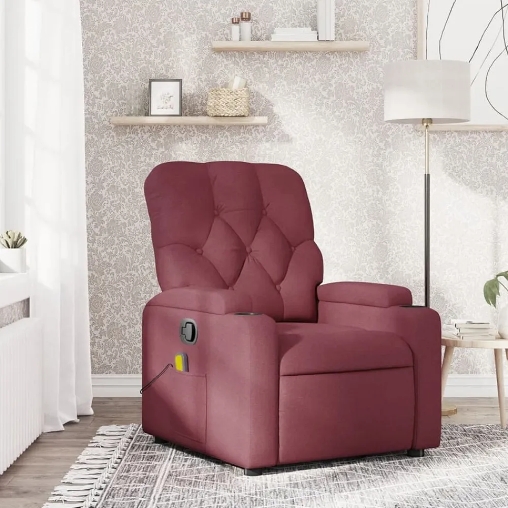 vidaXL Sillas-Sillón de masaje reclinable de tela color vino tinto