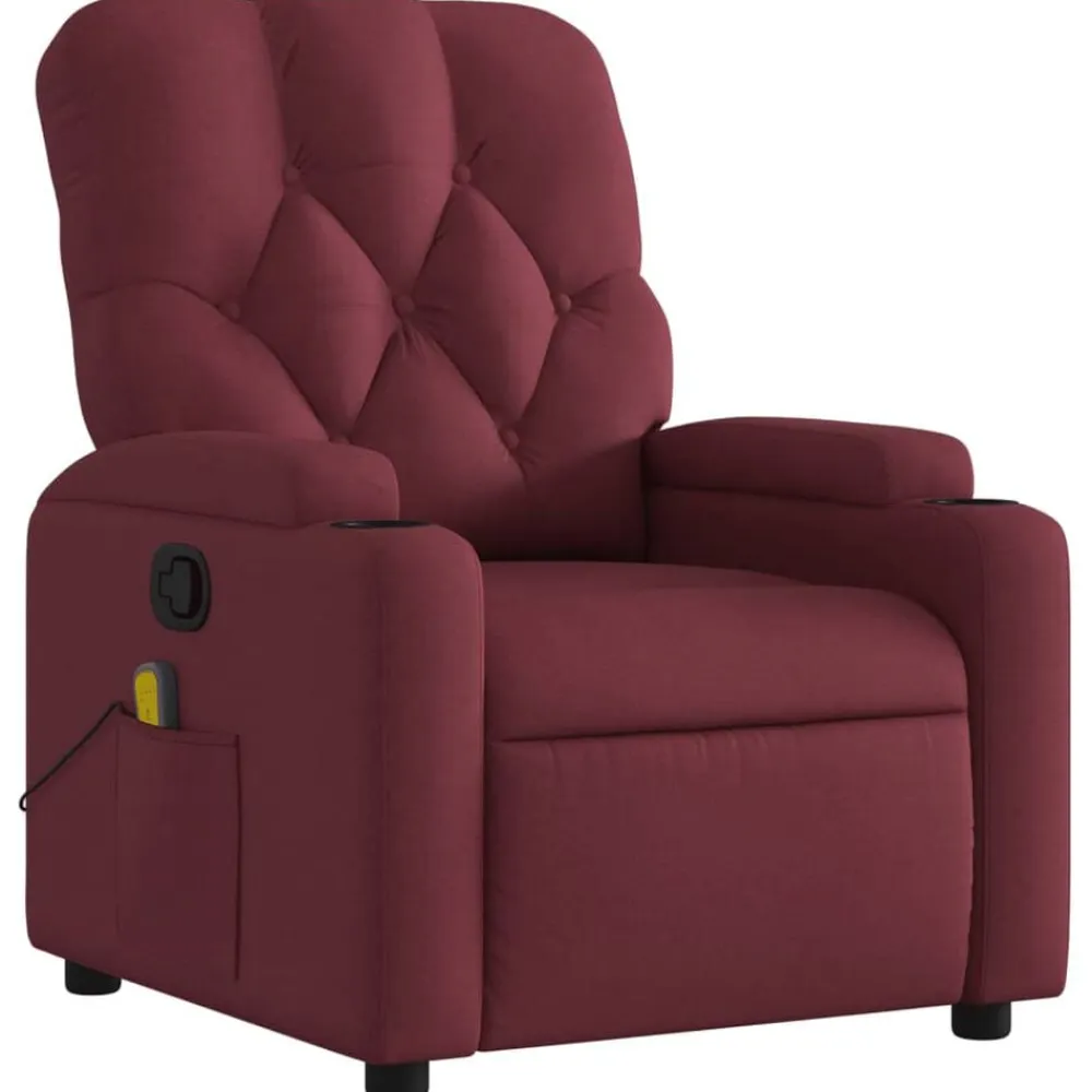 vidaXL Sillas-Sillón de masaje reclinable de tela color vino tinto