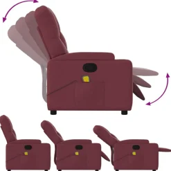 vidaXL Sillas-Sillón de masaje reclinable de tela color vino tinto