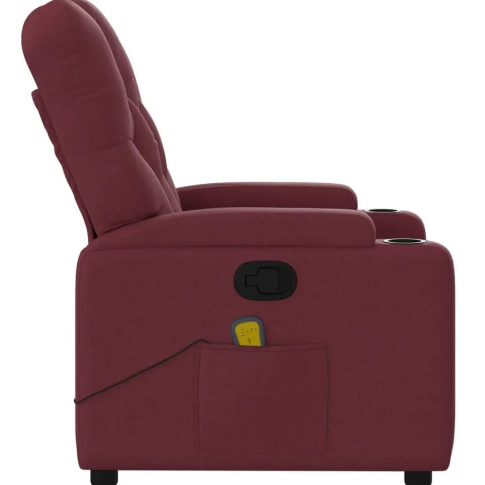 vidaXL Sillas-Sillón de masaje reclinable de tela color vino tinto