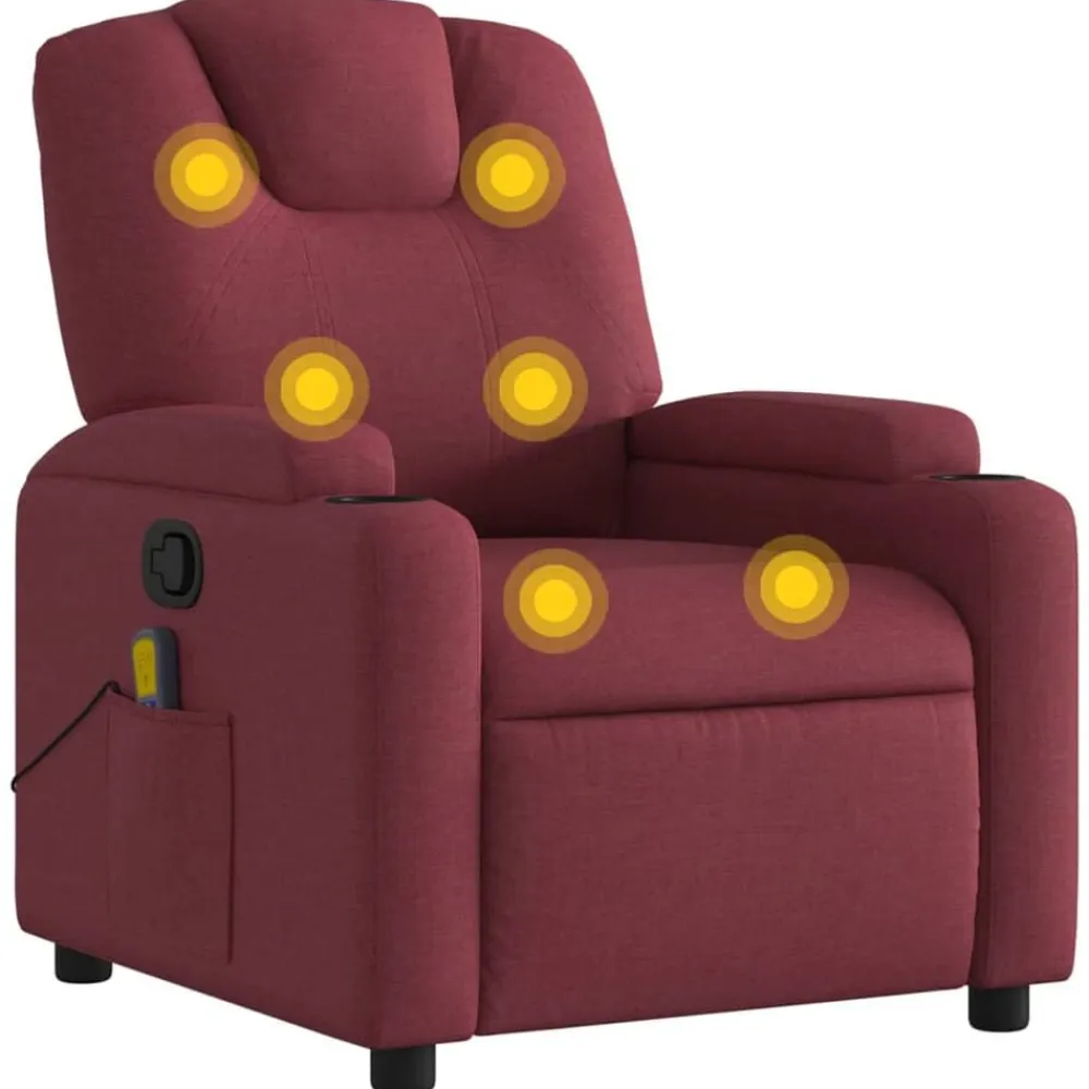 vidaXL Sillón de masaje reclinable de tela color vino tinto Rojo vino tinto