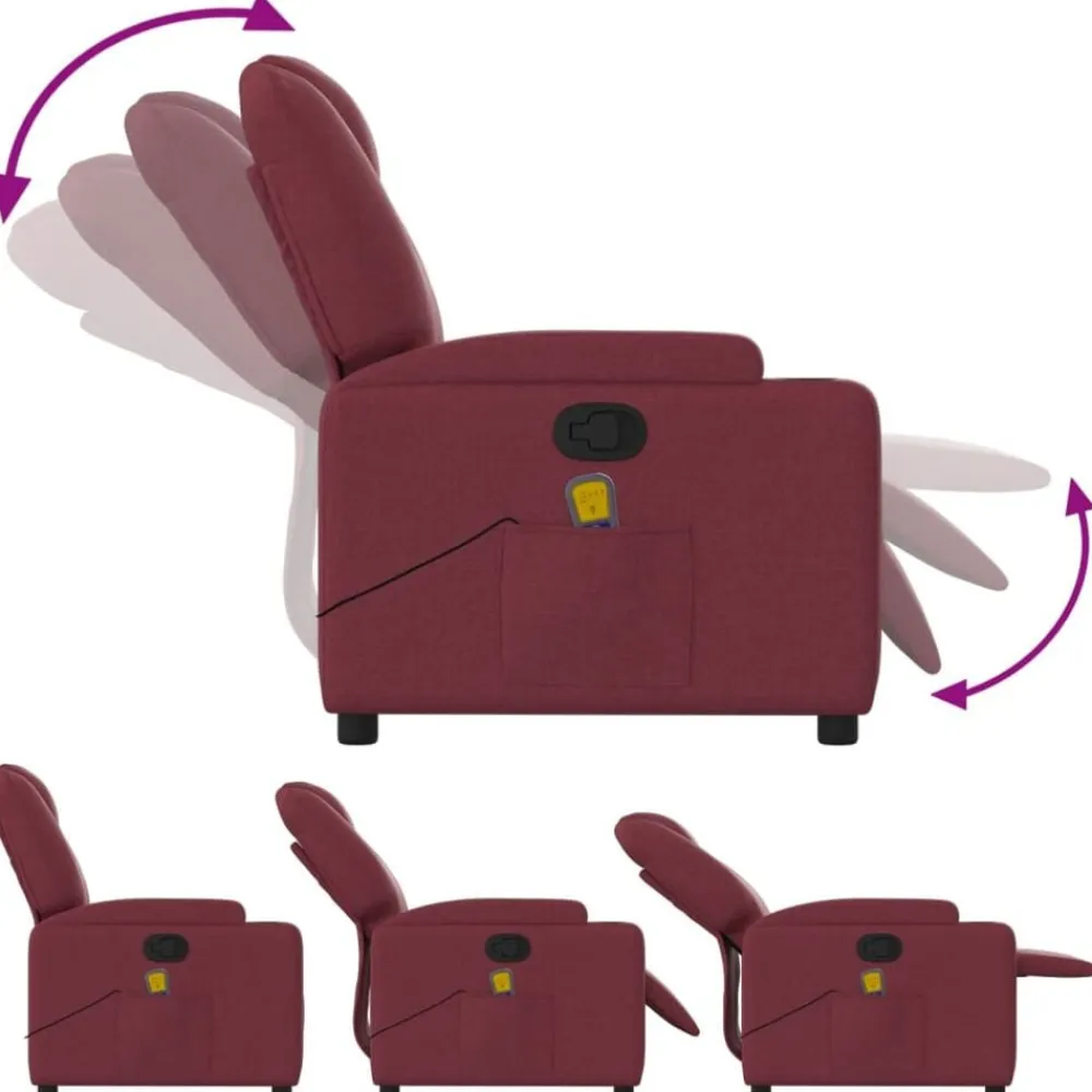 vidaXL Sillón de masaje reclinable de tela color vino tinto Rojo vino tinto