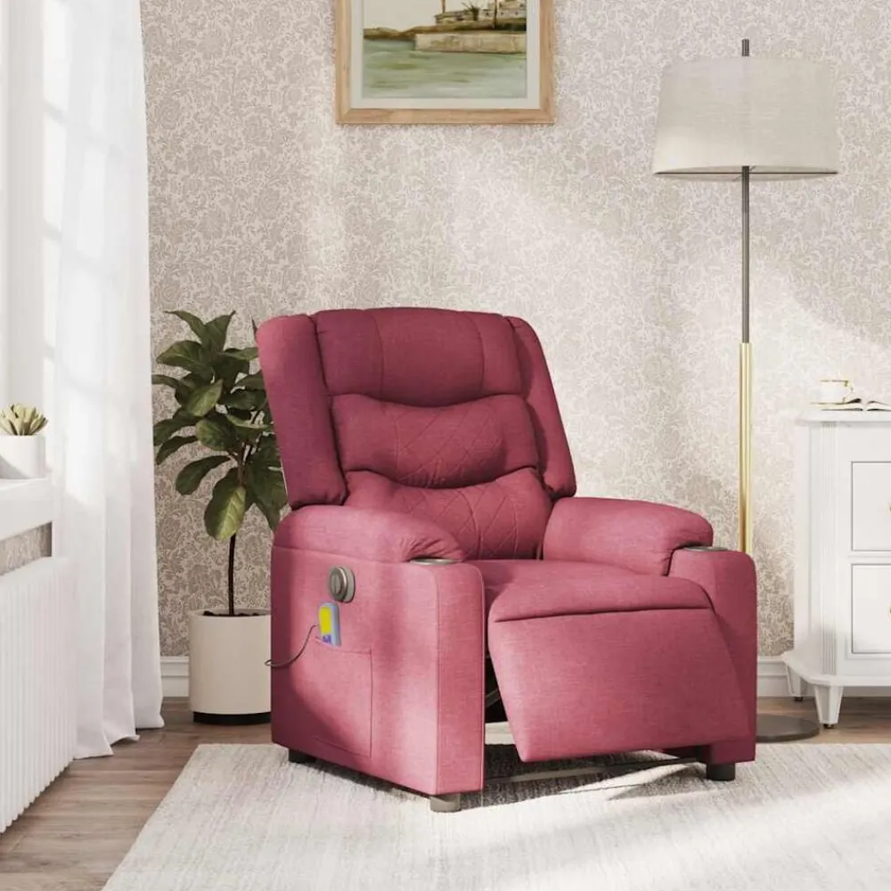 vidaXL Sillón de masaje reclinable eléctrico tela rojo tinto Rojo vino tinto Outlet