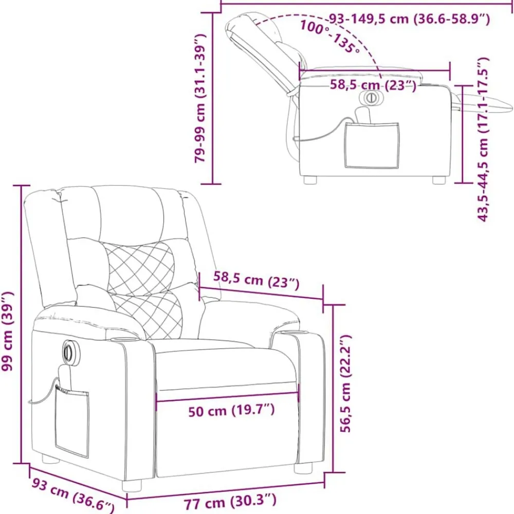 vidaXL Sillón de masaje reclinable eléctrico tela rojo tinto Rojo vino tinto Outlet
