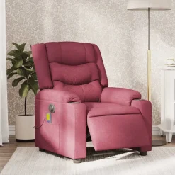 vidaXL Sillón de masaje reclinable eléctrico tela rojo tinto Rojo vino tinto Outlet