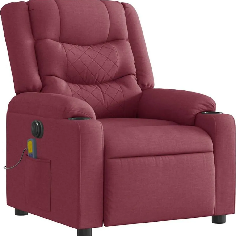 vidaXL Sillón de masaje reclinable eléctrico tela rojo tinto Rojo vino tinto Outlet