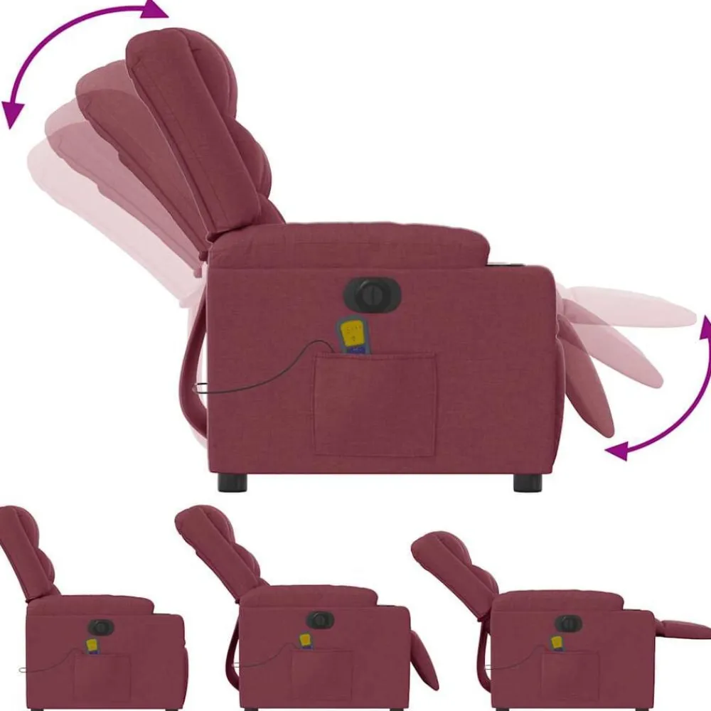 vidaXL Sillón de masaje reclinable eléctrico tela rojo tinto Rojo vino tinto Outlet