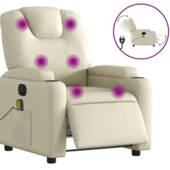 vidaXL Sillón de masaje reclinable eléctrico cuero sintético Crema Online
