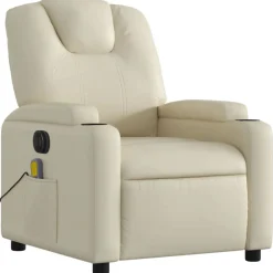 vidaXL Sillón de masaje reclinable eléctrico cuero sintético Crema Online