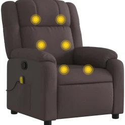 vidaXL Sillón de masaje reclinable de tela marrón oscuro Marrón oscuro New