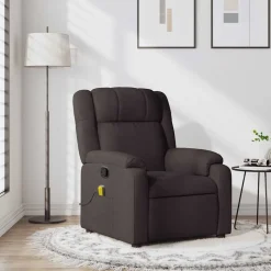 vidaXL Sillón de masaje reclinable de tela marrón oscuro Marr&oacute;n oscuro New