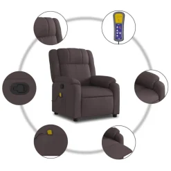 vidaXL Sillón de masaje reclinable de tela marrón oscuro Marr&oacute;n oscuro New