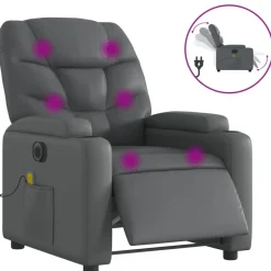 vidaXL Sillón de masaje reclinable eléctrico cuero sintético Gris
