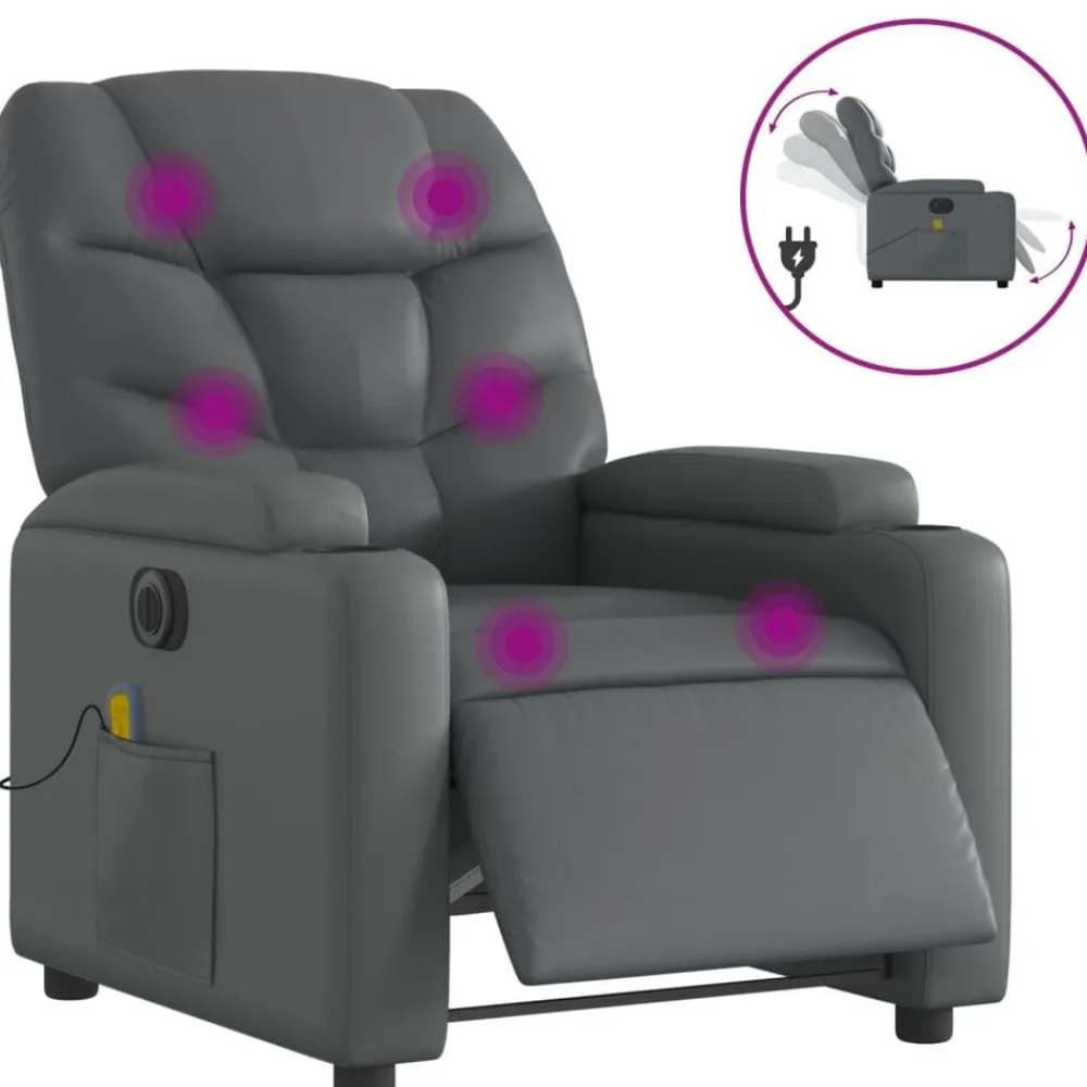 vidaXL Sillón de masaje reclinable eléctrico cuero sintético Gris