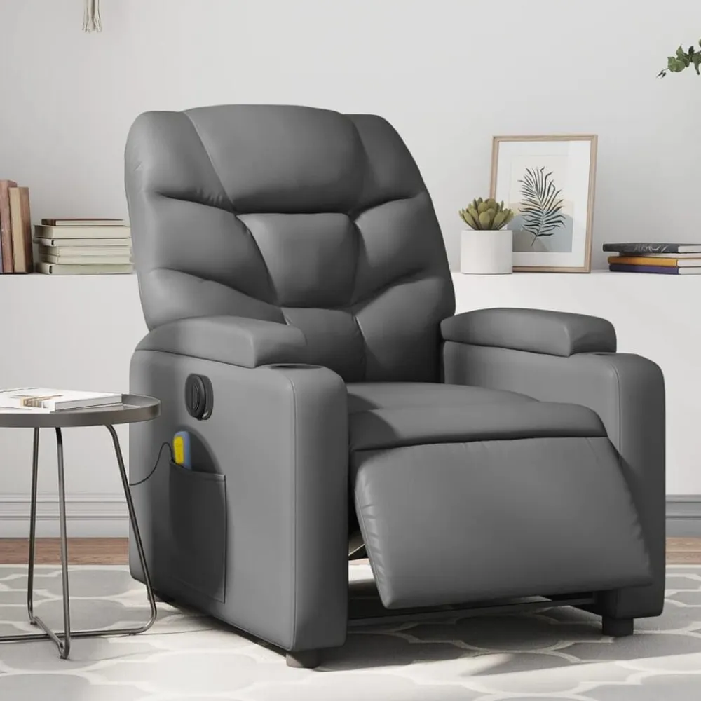 vidaXL Sillón de masaje reclinable eléctrico cuero sintético Gris