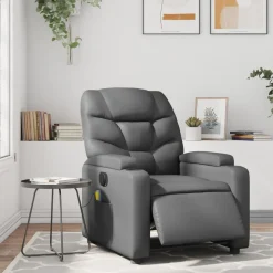 vidaXL Sillón de masaje reclinable eléctrico cuero sintético Gris