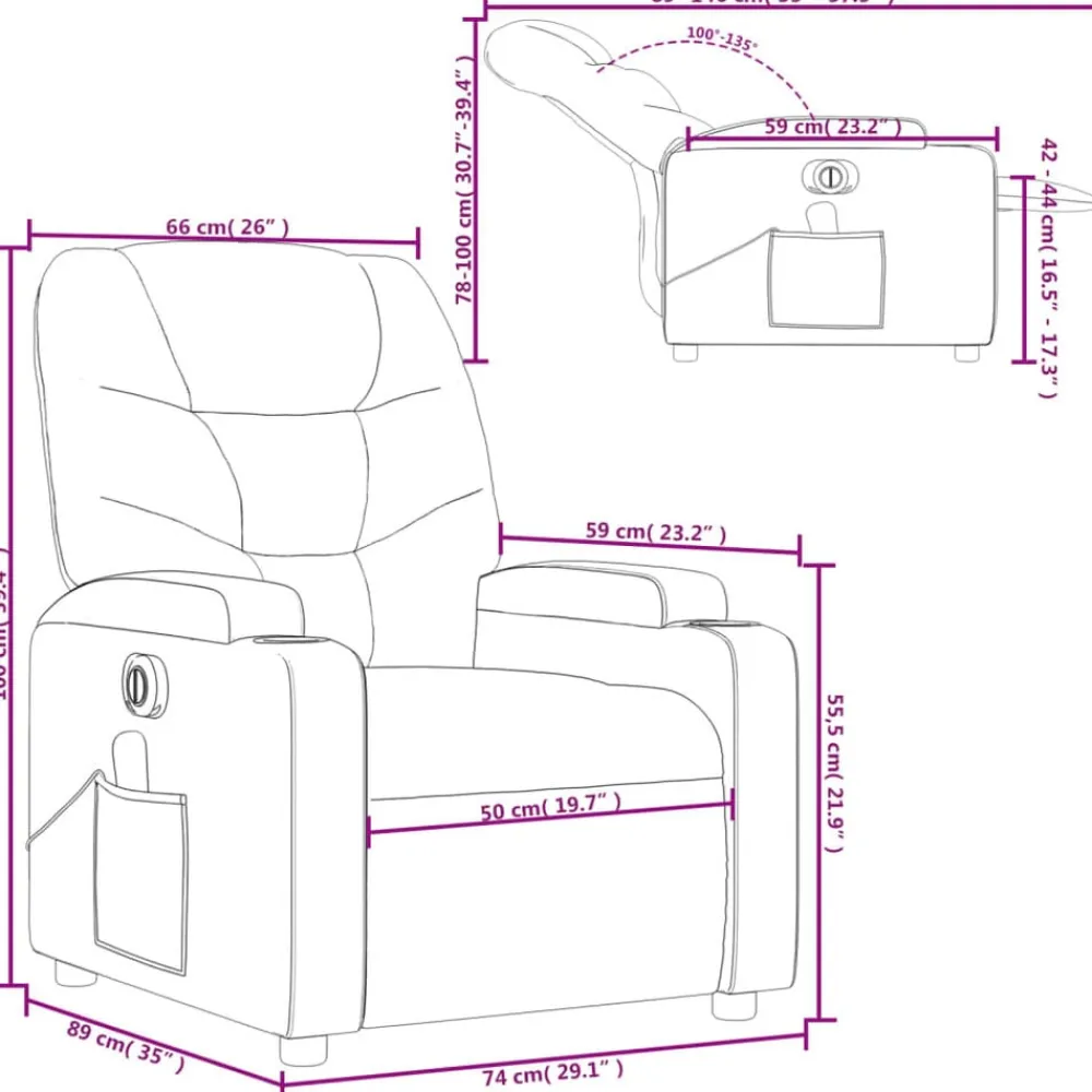 vidaXL Sillón de masaje reclinable eléctrico cuero sintético Gris