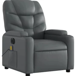vidaXL Sillón de masaje reclinable eléctrico cuero sintético Gris