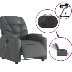 vidaXL Sillón de masaje reclinable eléctrico cuero sintético Gris