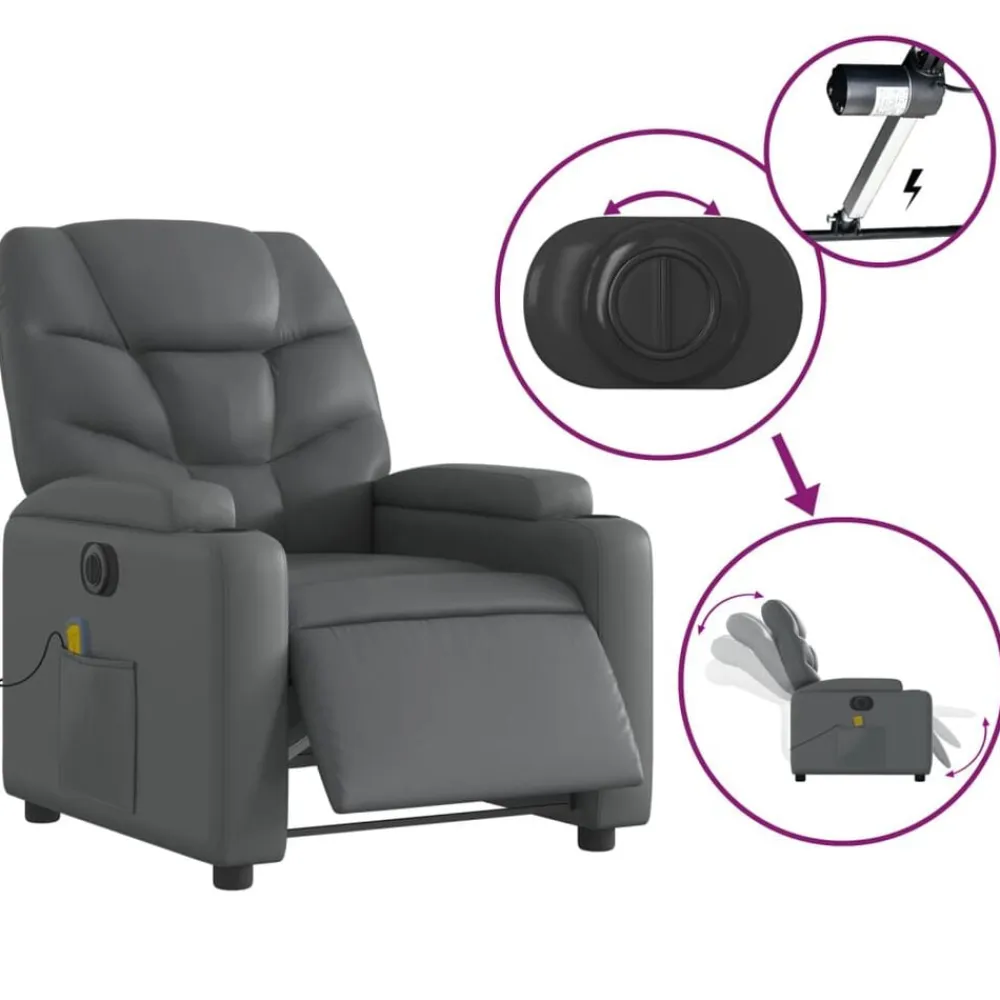 vidaXL Sillón de masaje reclinable eléctrico cuero sintético Gris