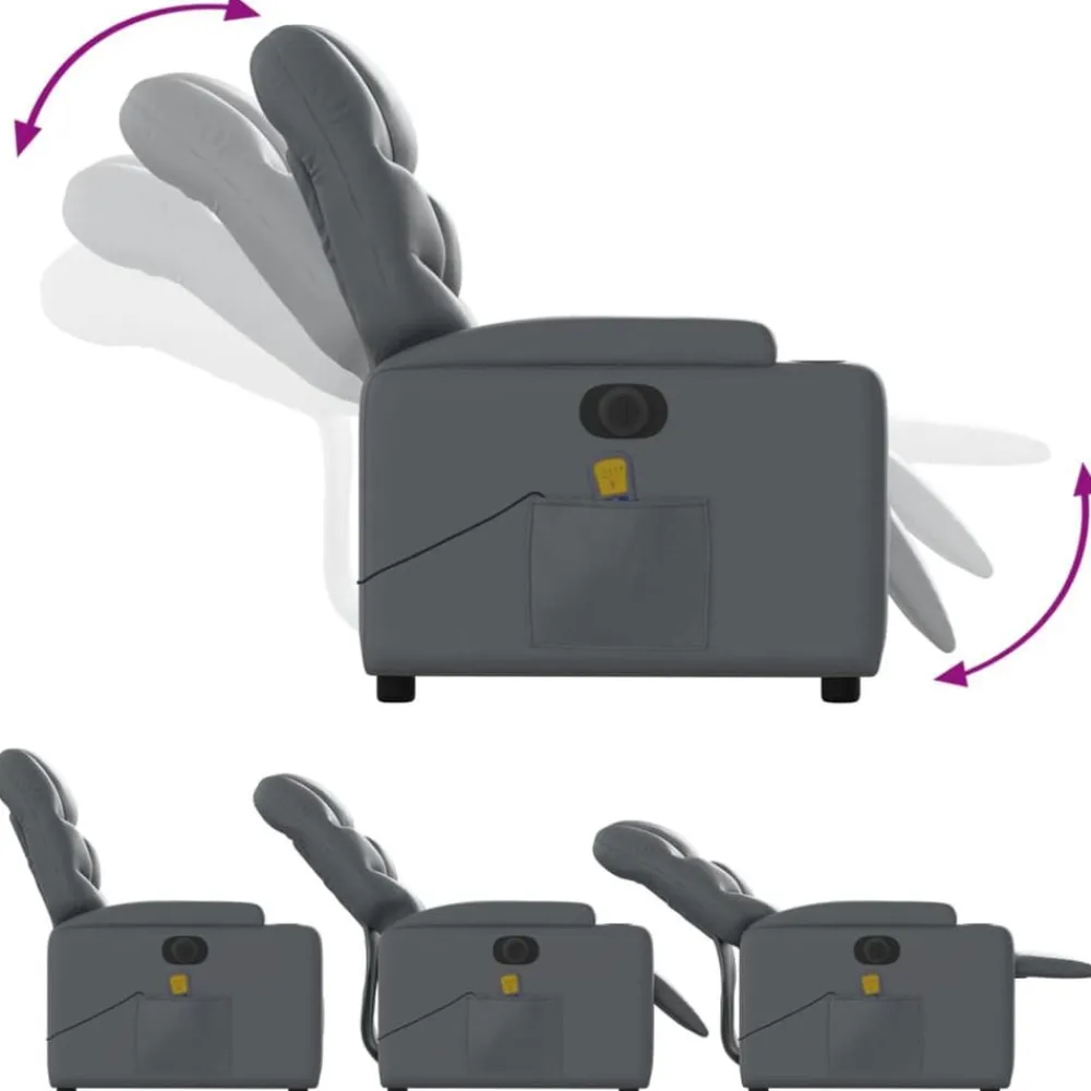 vidaXL Sillón de masaje reclinable eléctrico cuero sintético Gris