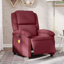 vidaXL Sillas-Sillón de masaje reclinable eléctrico tela rojo tinto