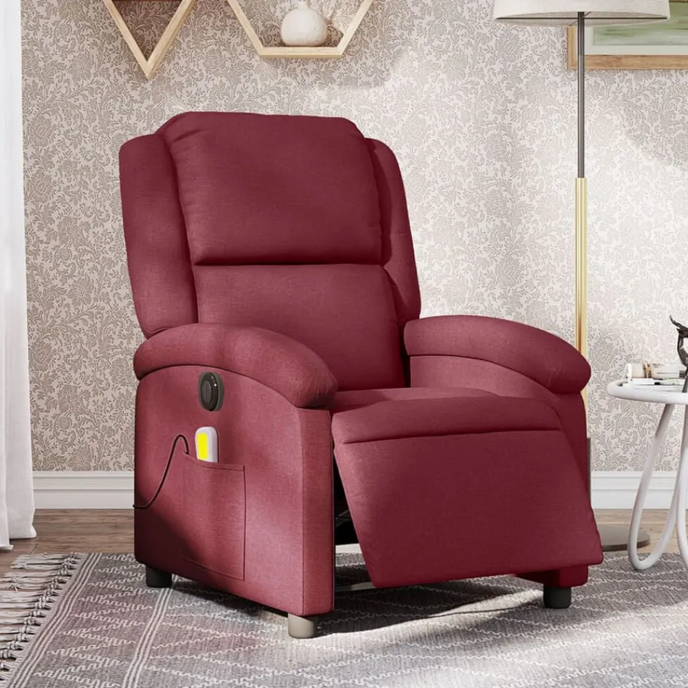 vidaXL Sillas-Sillón de masaje reclinable eléctrico tela rojo tinto