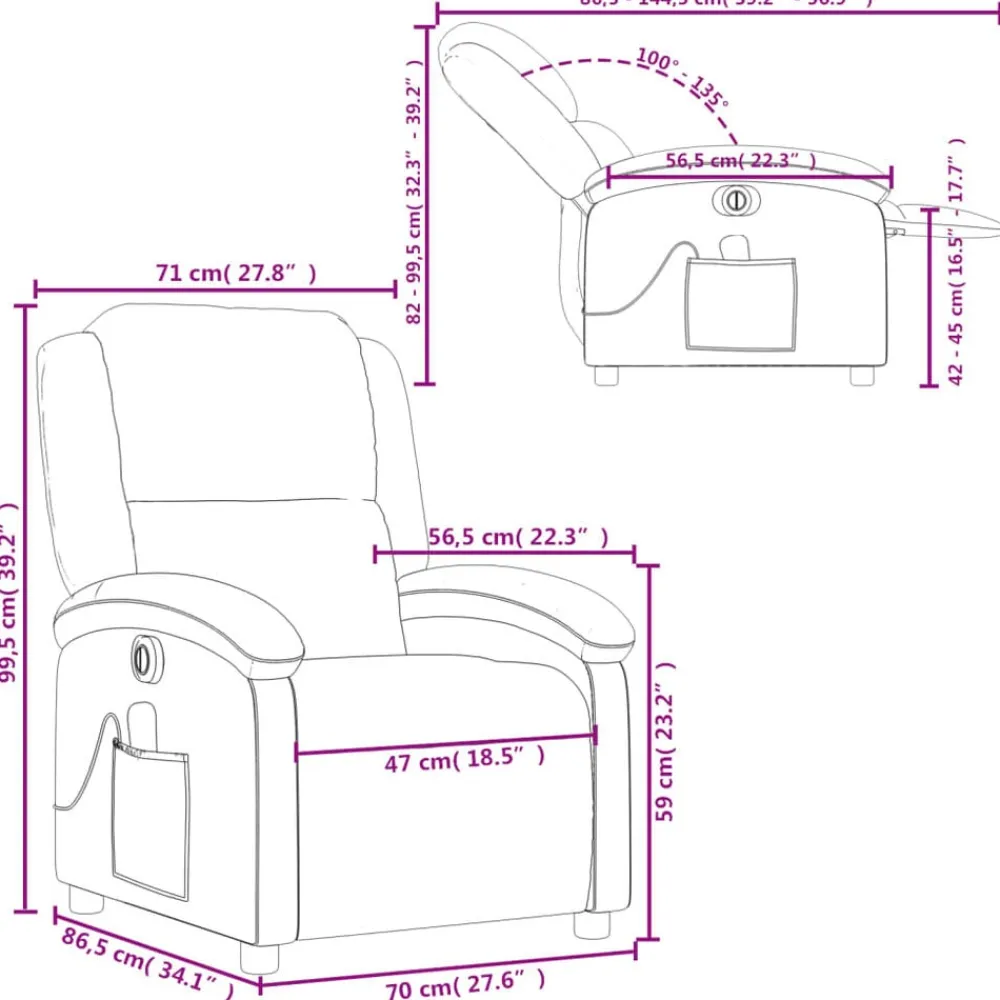 vidaXL Sillas-Sillón de masaje reclinable eléctrico tela rojo tinto